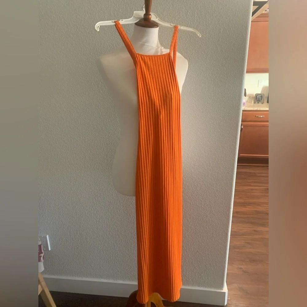 zara orange midi dress Zara Draped Neckline Midi Dress in Orange UFO No More